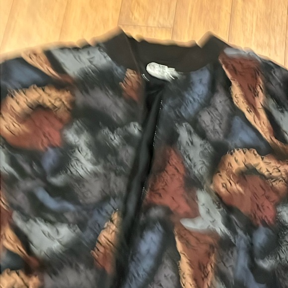 Carol Horn black SILK Bomber ZIP JACKET 90s Tan Gray Blue brown ART to wear LRG - Picture 7 of 16